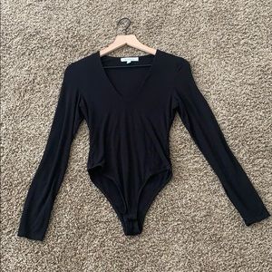 Black long sleeve bodysuit v-neck